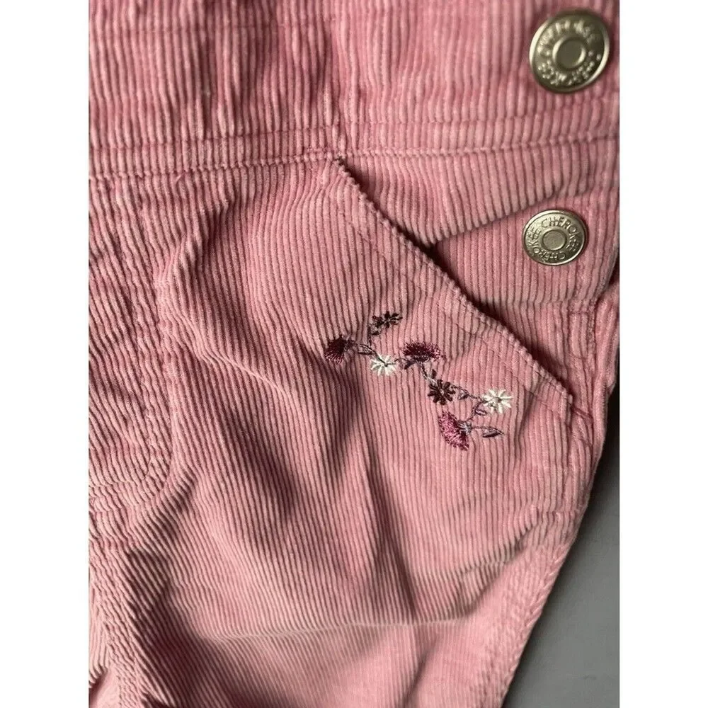 Cherokee 4t corduroy overalls, pink with embroidered flower detail